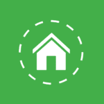 White vector graphic of a house on a green background. 